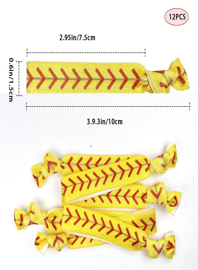FOJOO Softball Hair Ties, 12 Pieces Hair Accessories, No Crease Hair Elastics Set for Women Girls Players - Team Gifts Baseball Party Favors (Yellow Softball Style) - Image 2